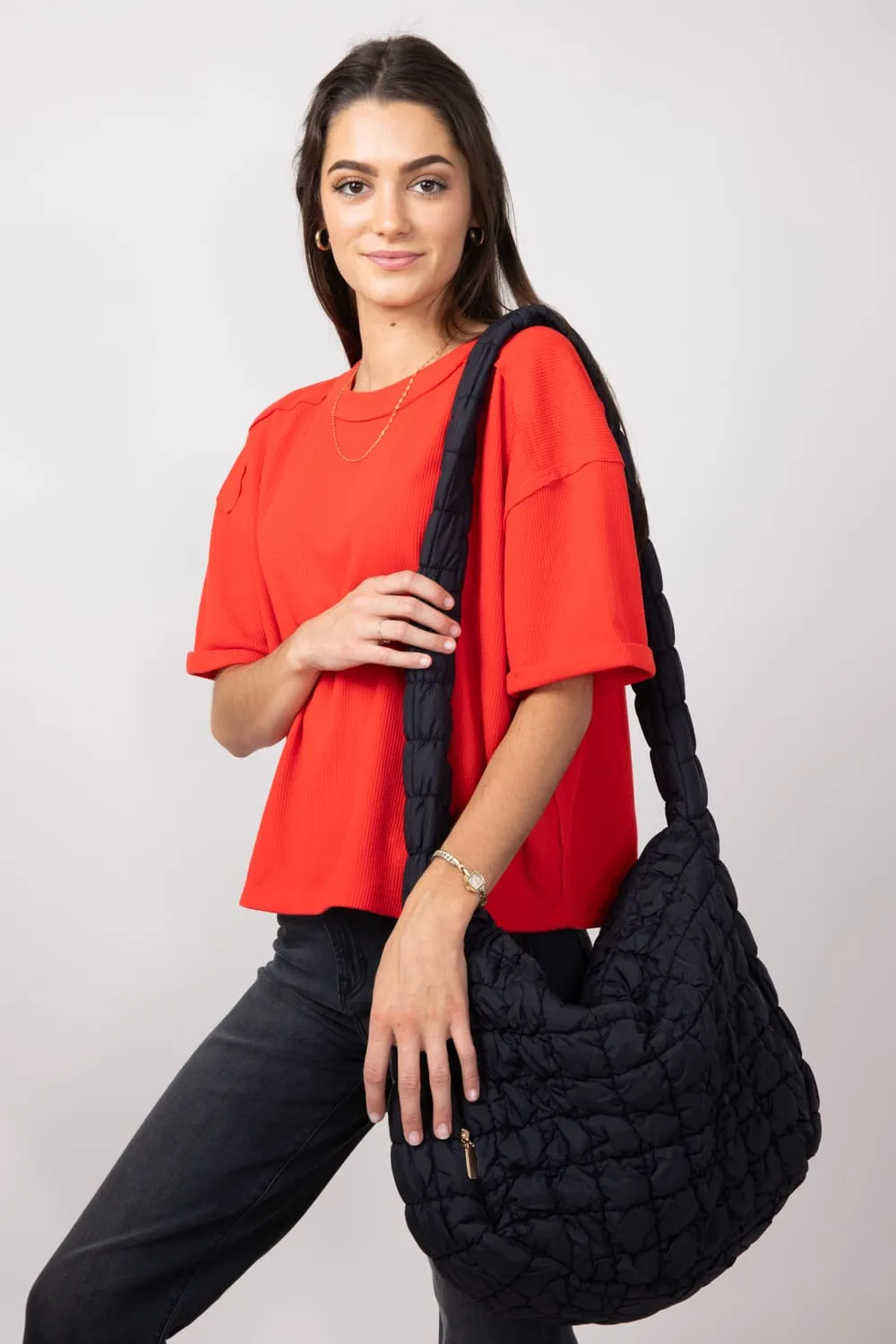 Large Quilted Puffer Bag for Women in Black | EG10279-BLACK