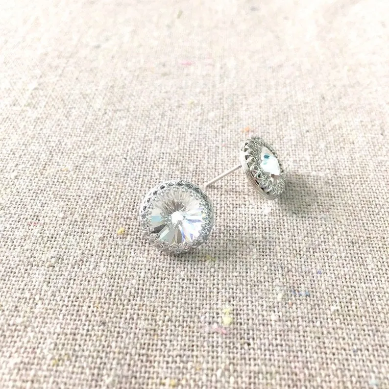 Large Rivoli Crown Post Earrings