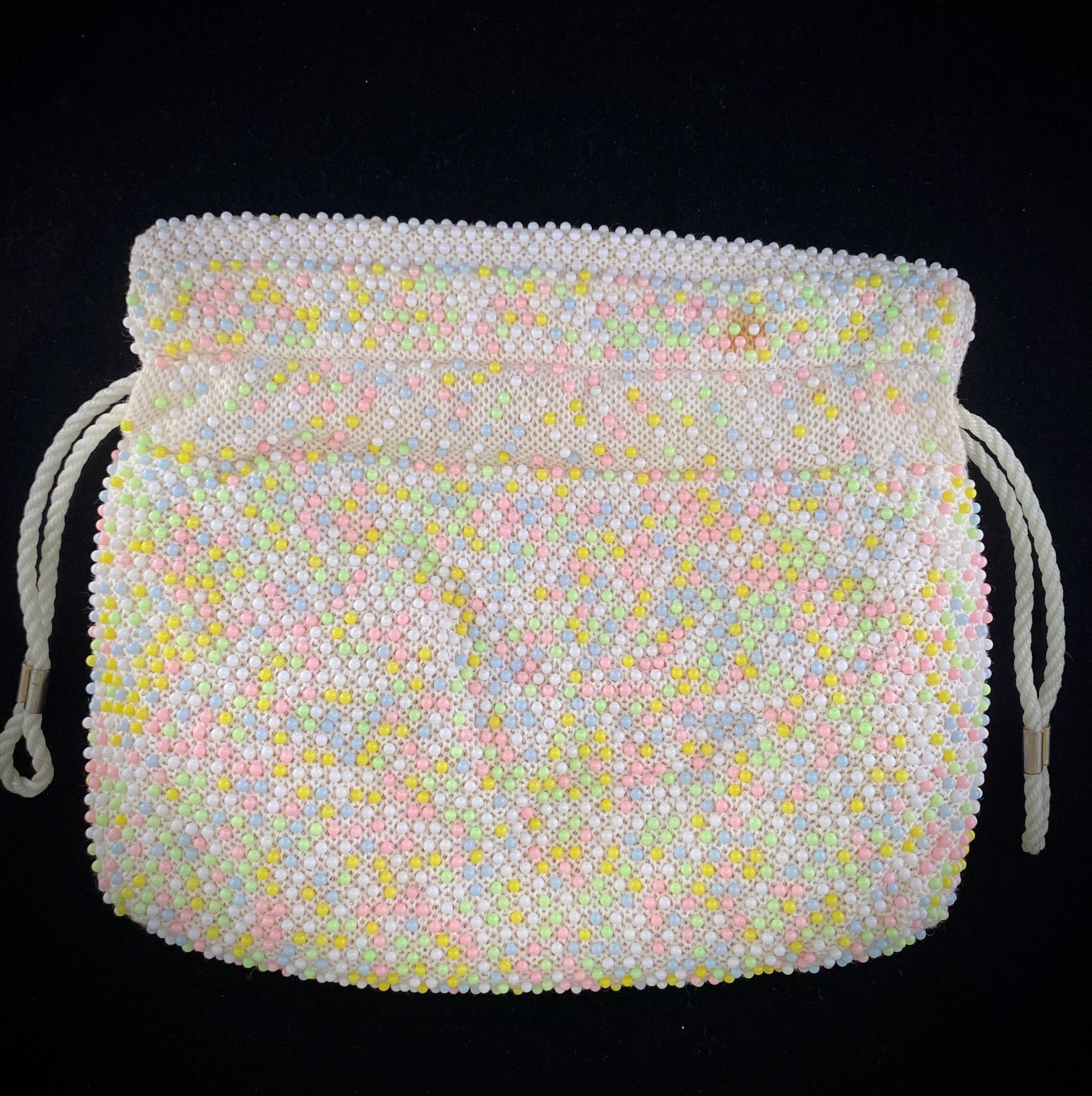 Late 50s/ Early 60s Beaded Reversible Drawstring Bag