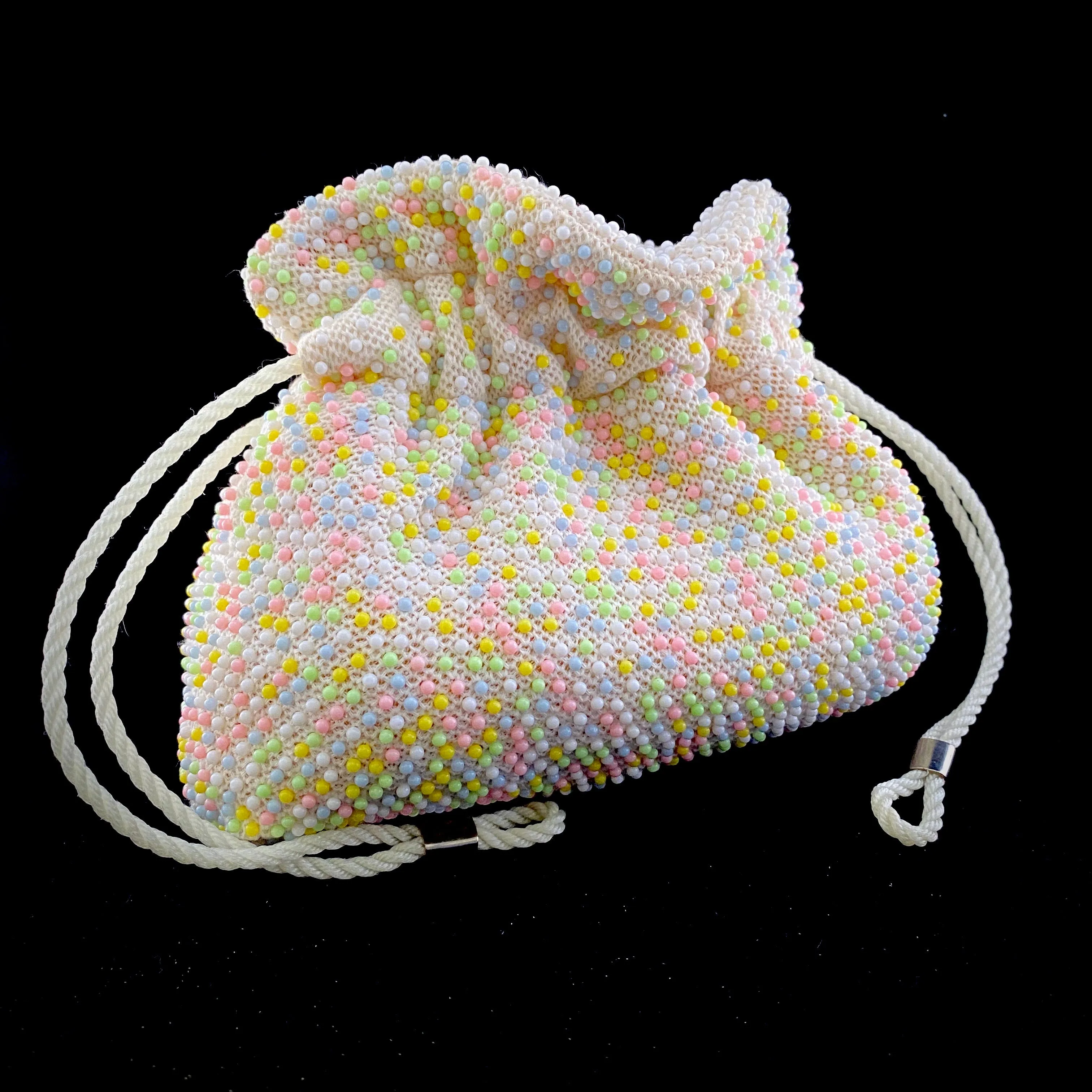 Late 50s/ Early 60s Beaded Reversible Drawstring Bag