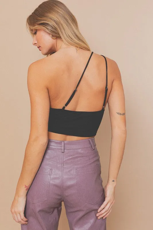 LE LIS One Shoulder Ruched Crop Top