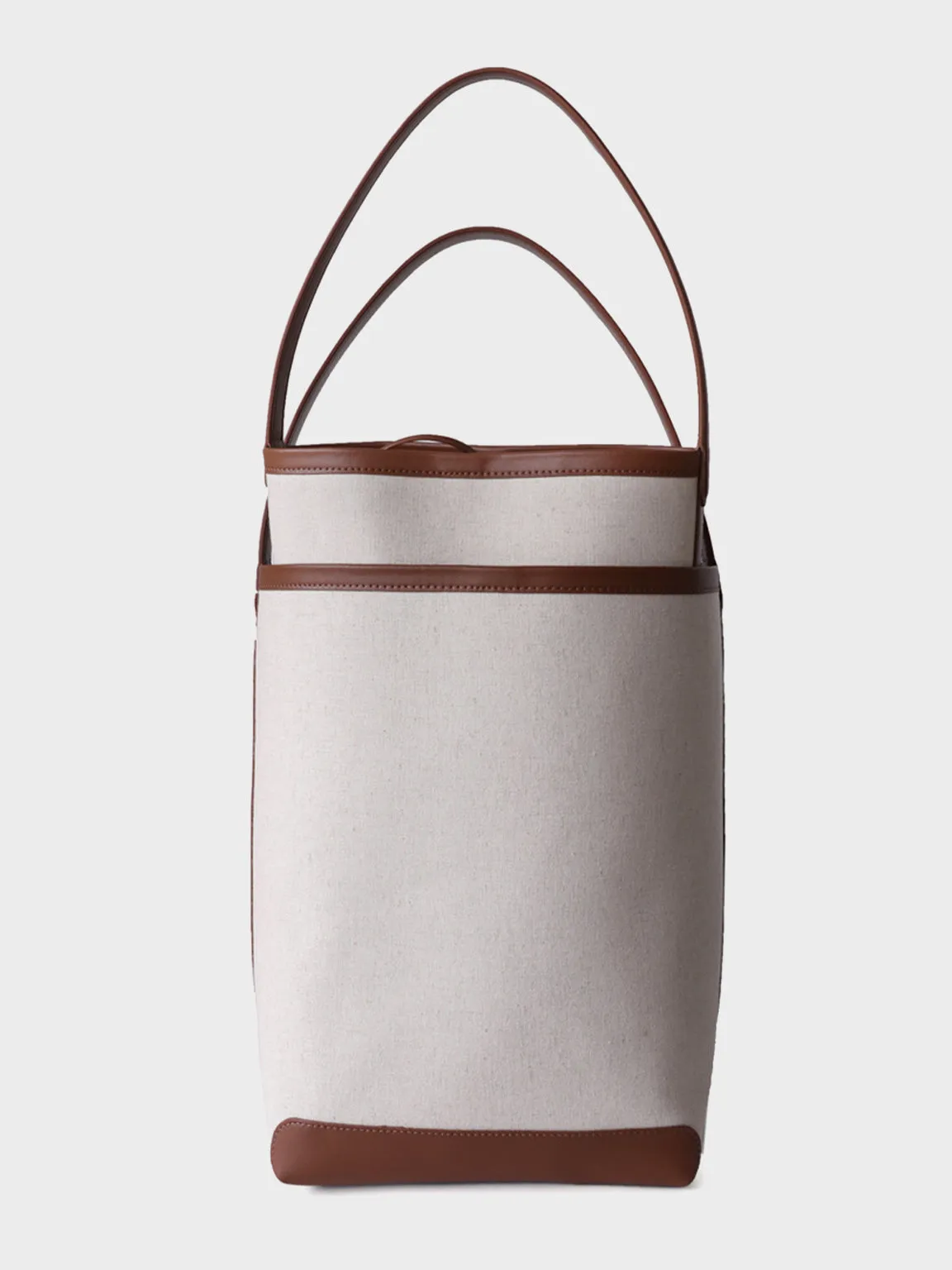 Leather Linen Open-top Bucket Bag Top Handle Tote Bag
