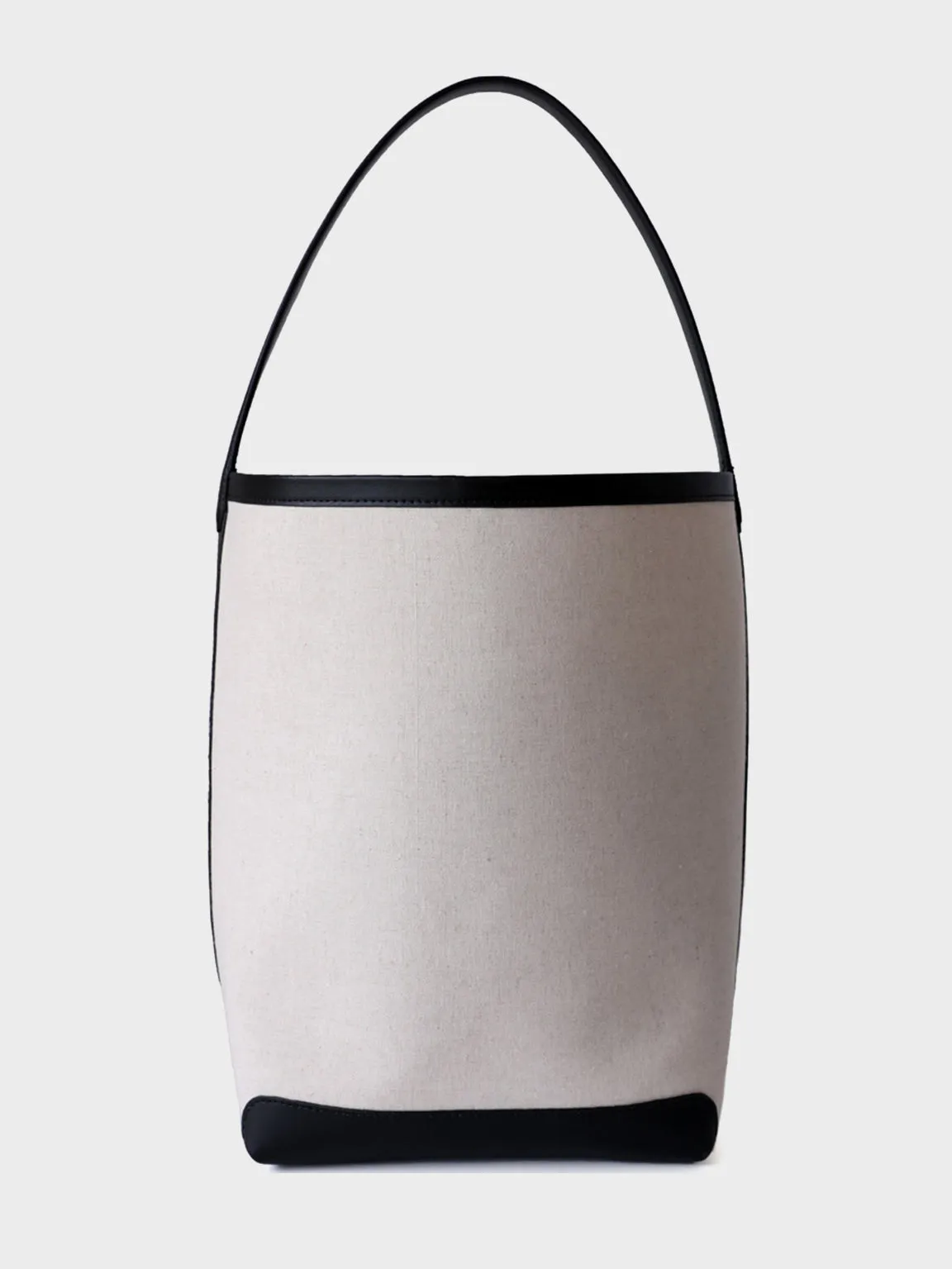 Leather Linen Open-top Bucket Bag Top Handle Tote Bag