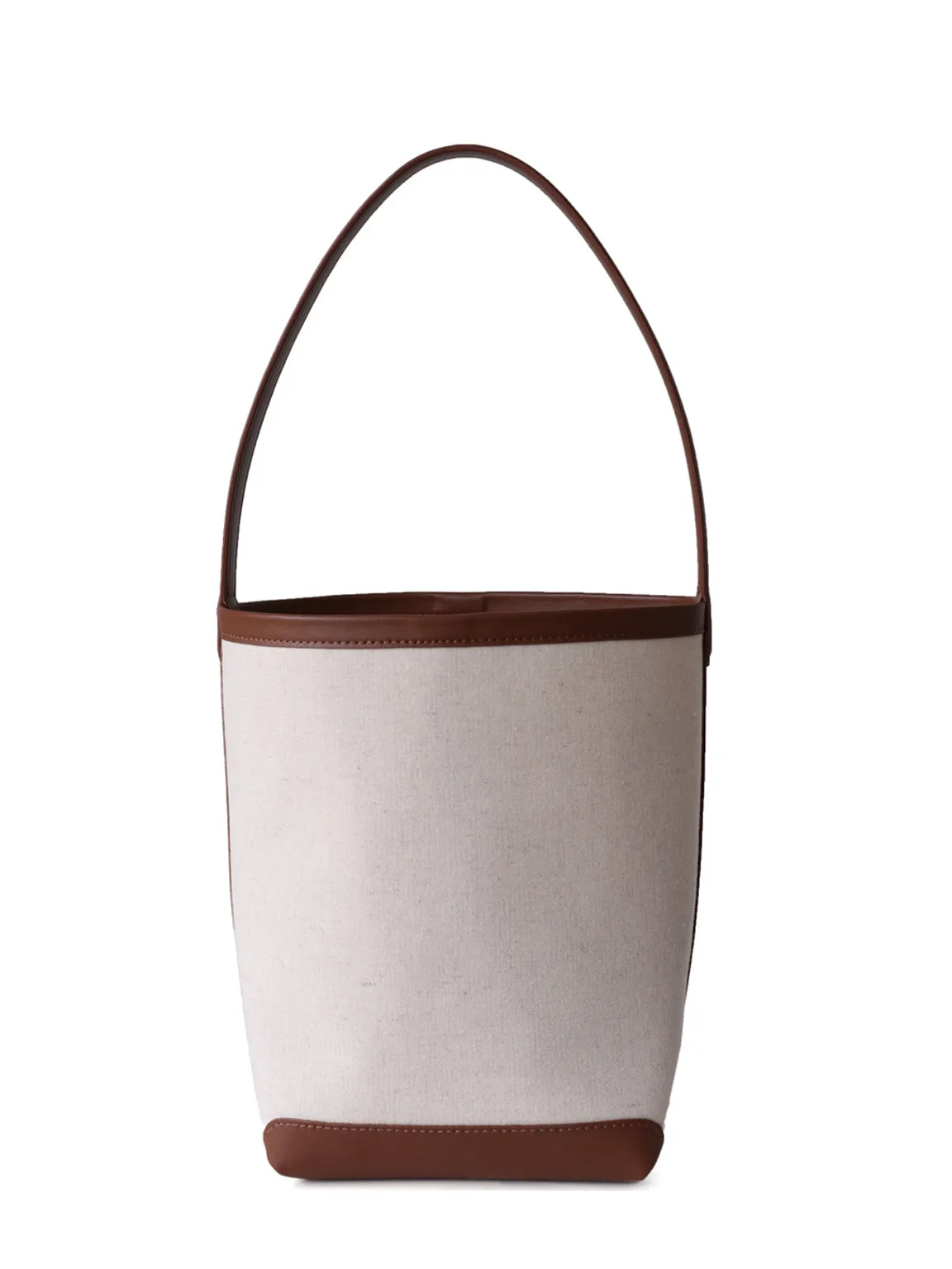 Leather Linen Open-top Bucket Bag Top Handle Tote Bag