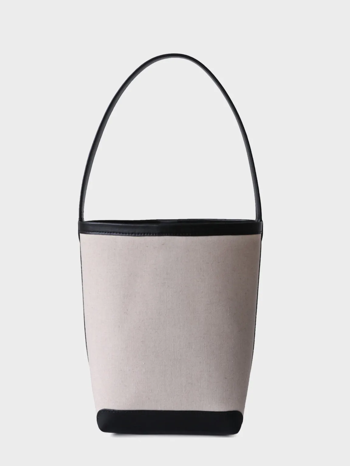Leather Linen Open-top Bucket Bag Top Handle Tote Bag