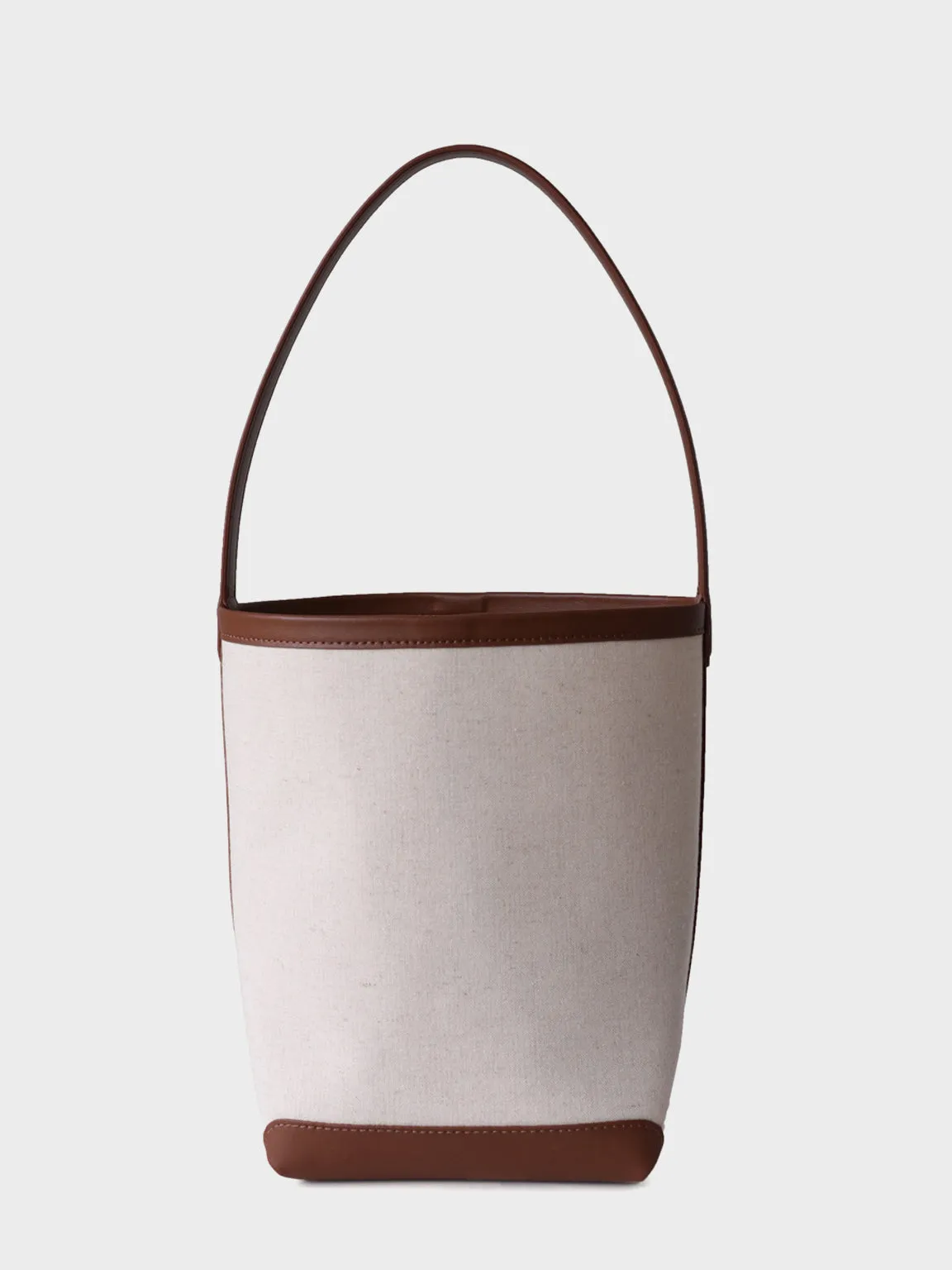 Leather Linen Open-top Bucket Bag Top Handle Tote Bag