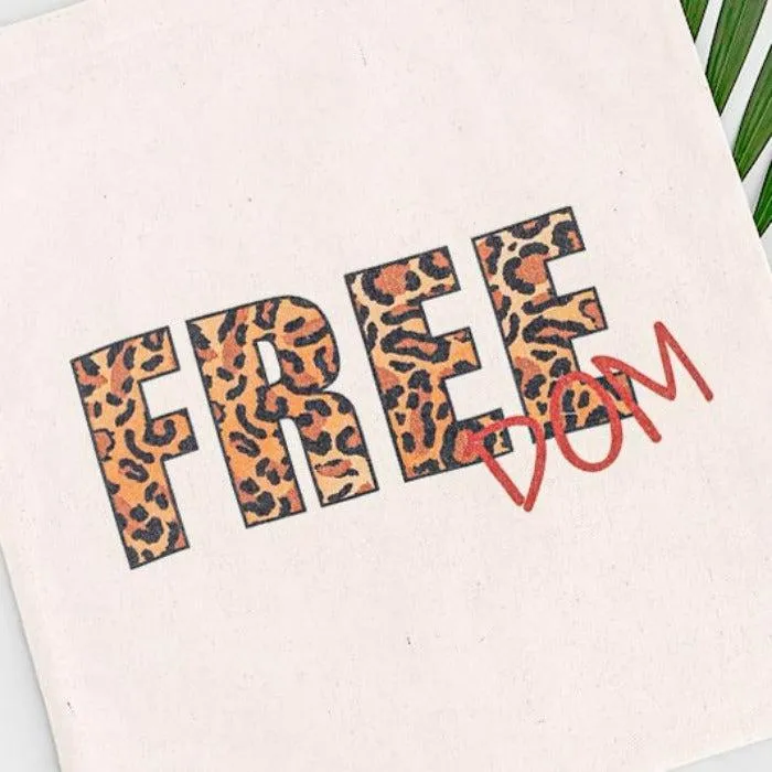 Leopard Print FREEDOM Canvas Tote Eco Bag