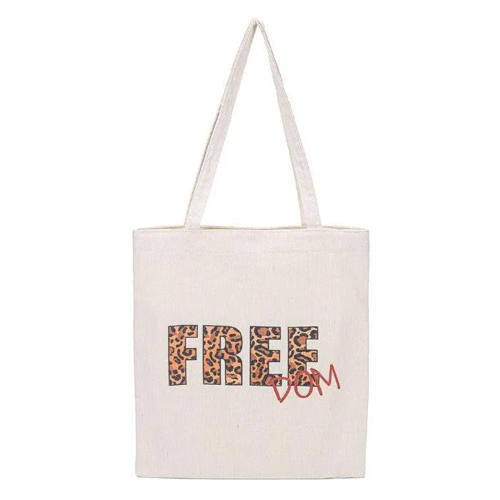 Leopard Print FREEDOM Canvas Tote Eco Bag