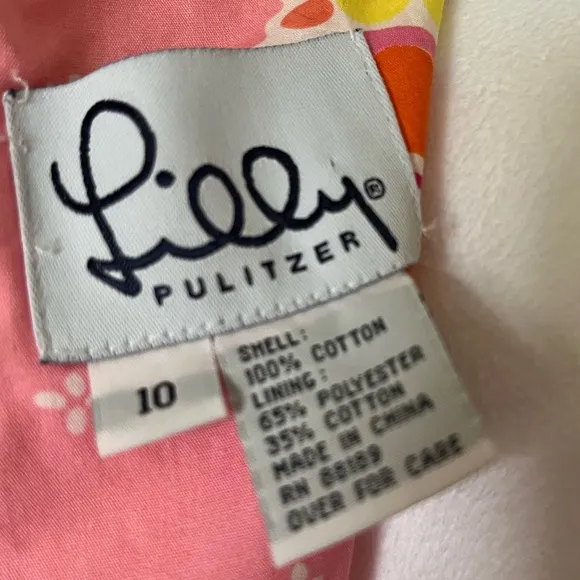 Lilly Pulitzer Pink Floral 100% Cotton Back ZipLined Sleeveless Dress Size 10