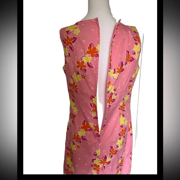 Lilly Pulitzer Pink Floral 100% Cotton Back ZipLined Sleeveless Dress Size 10