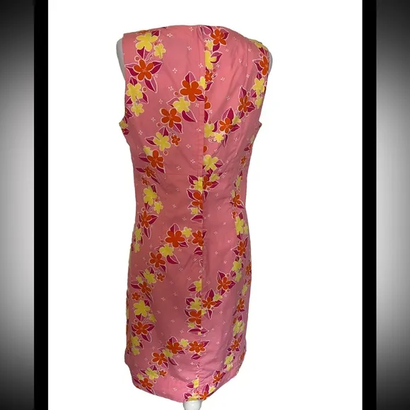 Lilly Pulitzer Pink Floral 100% Cotton Back ZipLined Sleeveless Dress Size 10