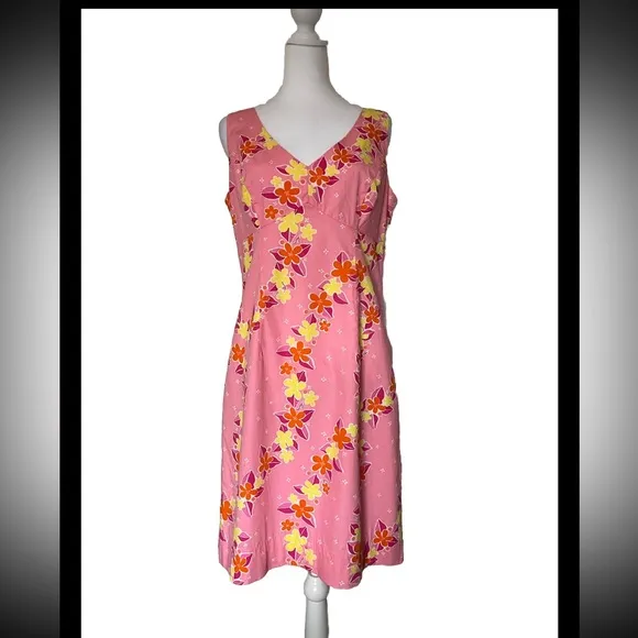 Lilly Pulitzer Pink Floral 100% Cotton Back ZipLined Sleeveless Dress Size 10