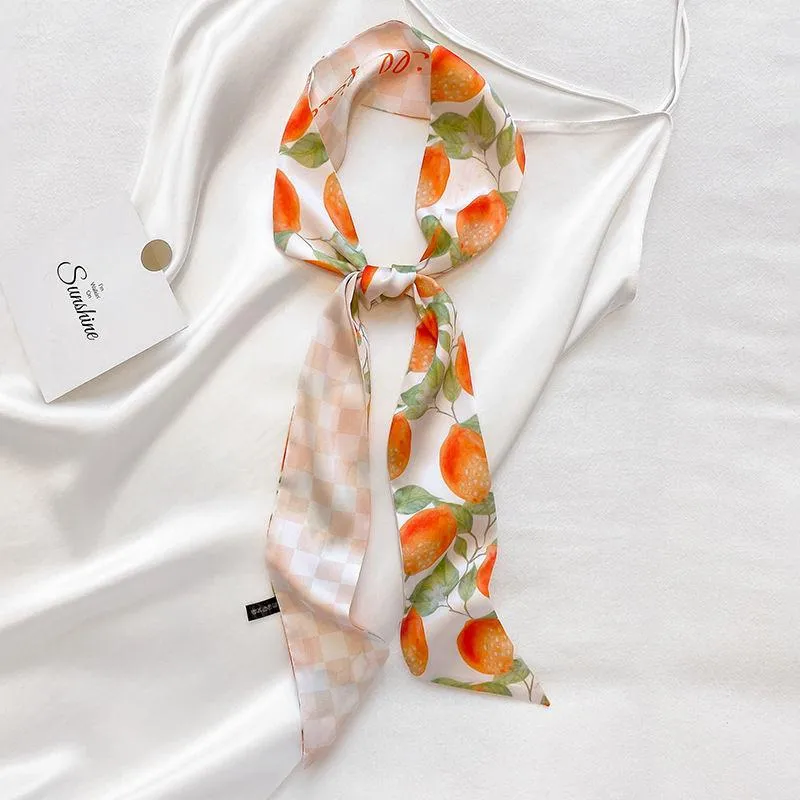 Long Silk Scarf Women Multifunctional Streamer Scarf Narrow Decoration Tied Bag Multicolor Printing Headband Student Party Beach Casual