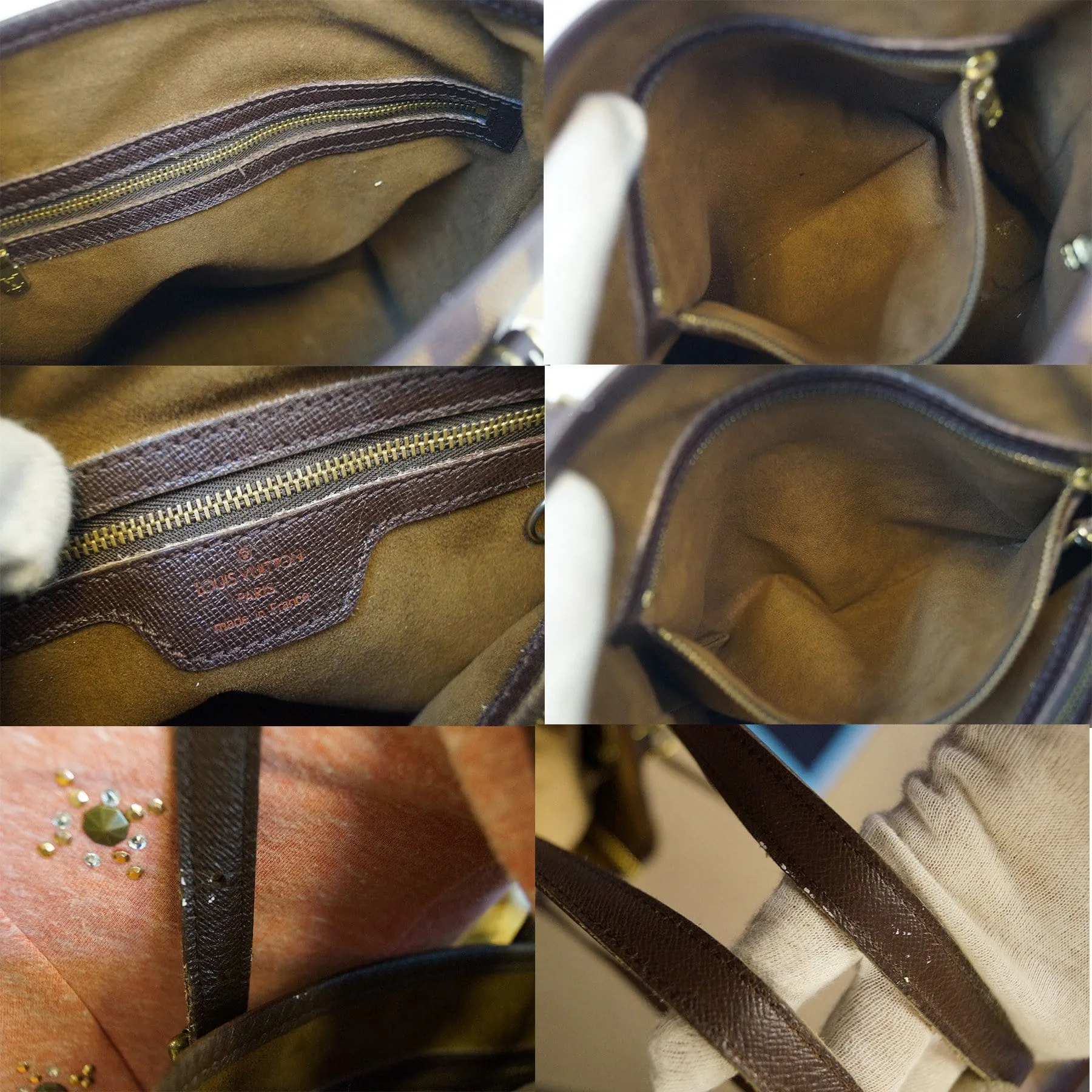 LOUIS VUITTON Damier Ebene Marais Bucket Shoulder Bag