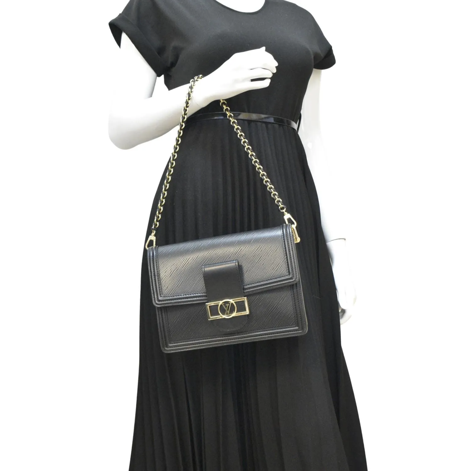 LOUIS VUITTON Dauphine MM Epi Leather Shoulder Bag Black