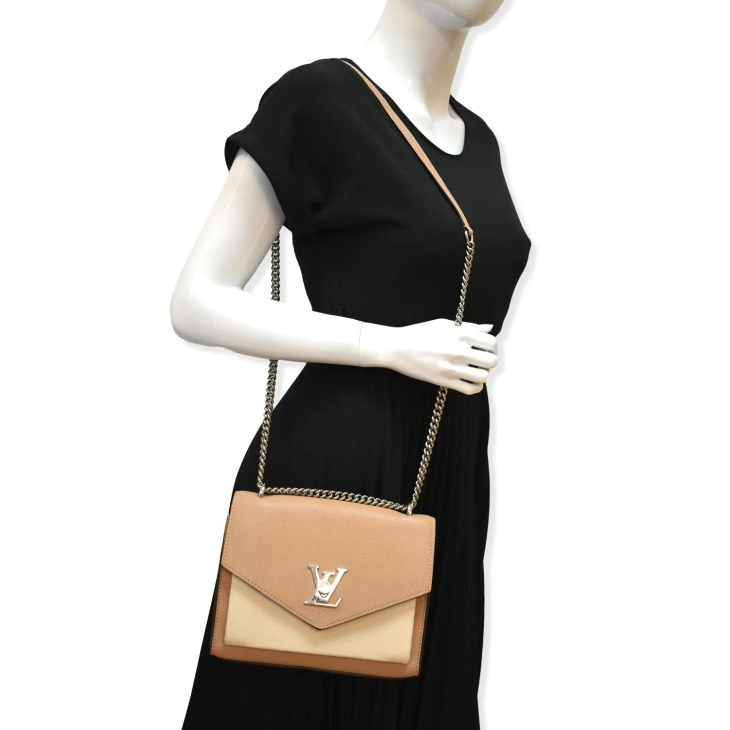 LOUIS VUITTON Mylockme Chain Calf Leather Chain Shoulder Bag Taupe