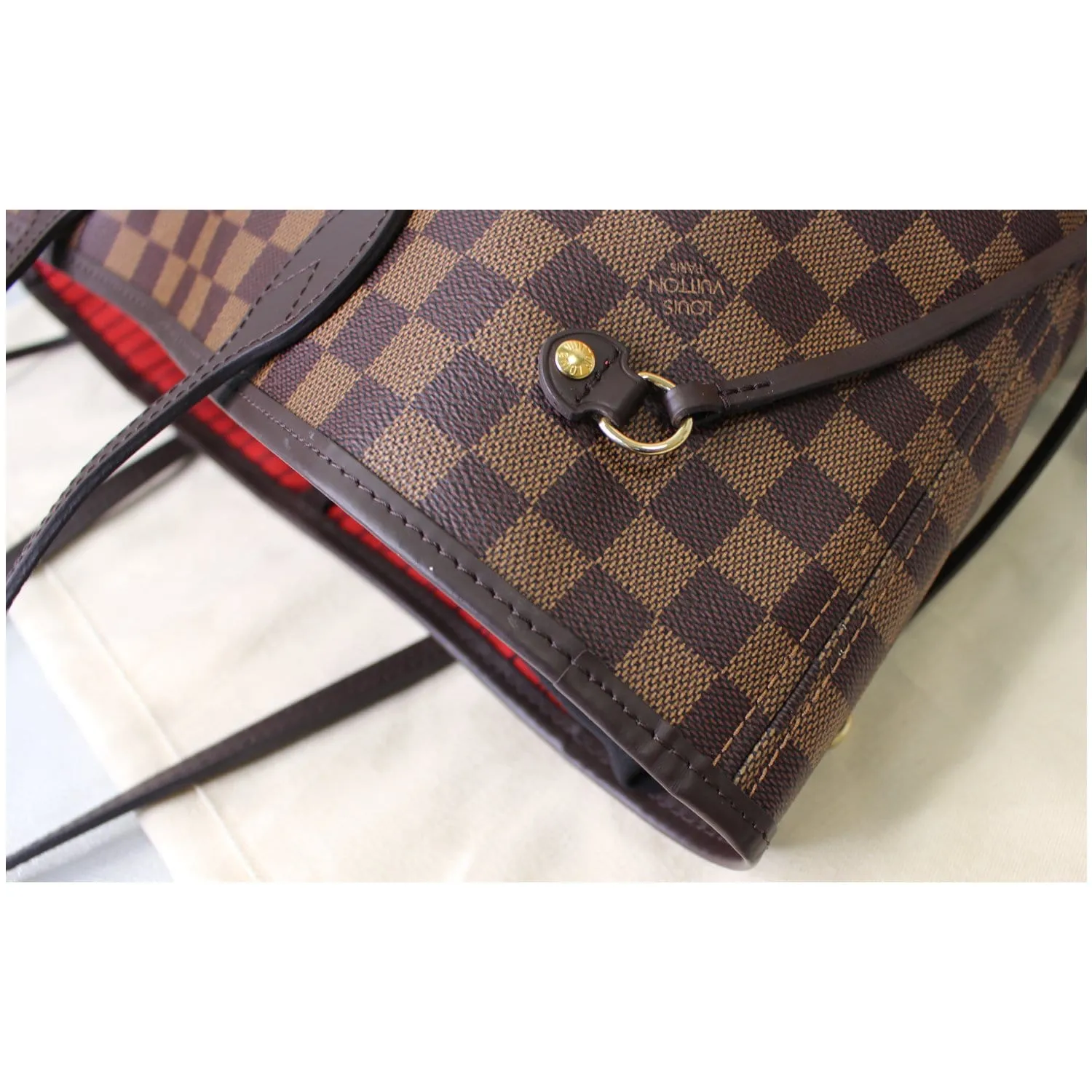 LOUIS VUITTON Neverfull MM Damier Ebene Tote Shoulder Bag Brown