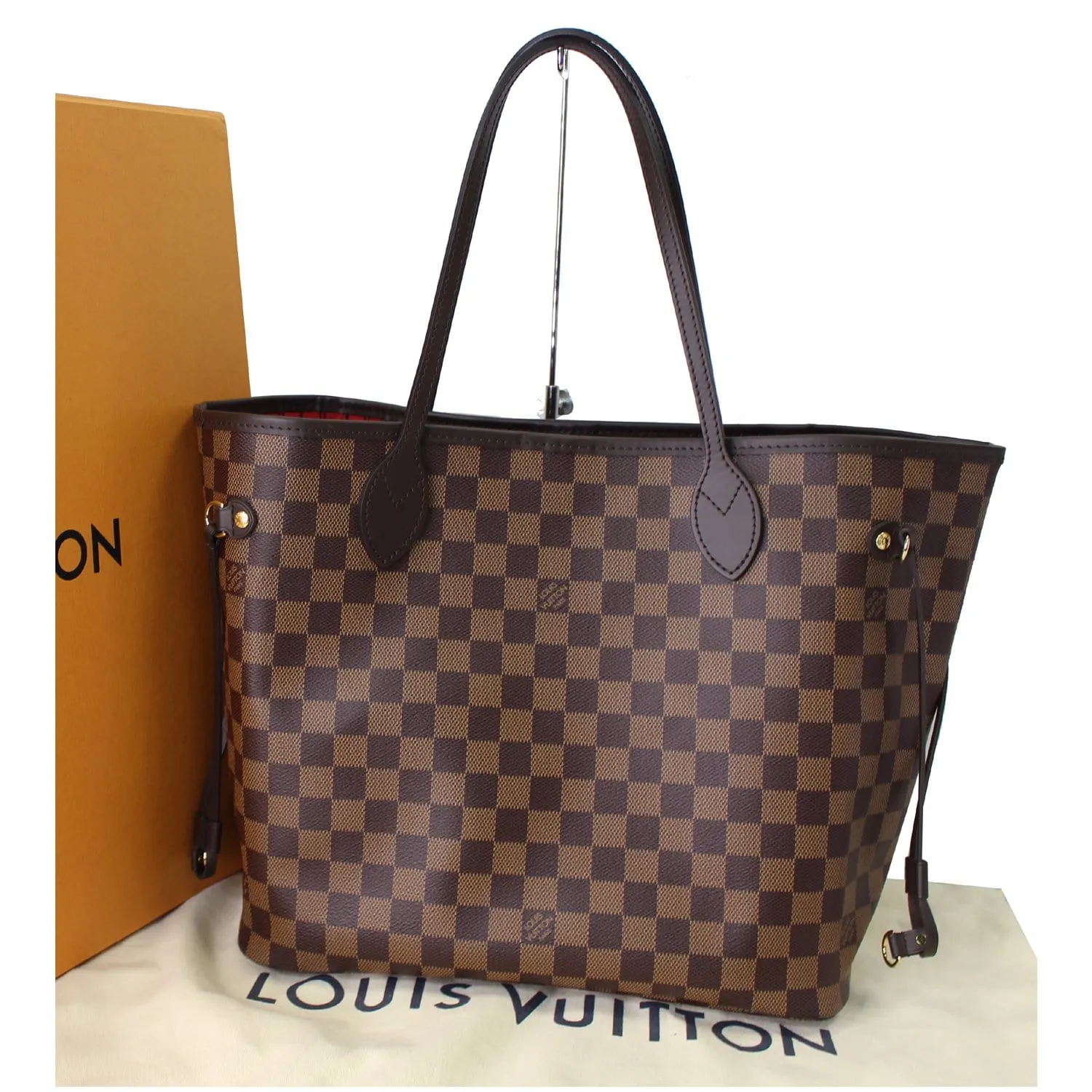 LOUIS VUITTON Neverfull MM Damier Ebene Tote Shoulder Bag Brown