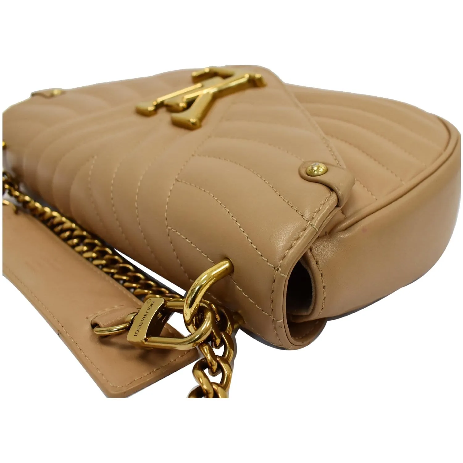 LOUIS VUITTON New Wave Chain MM Calfskin Leather Shoulder Bag Beige
