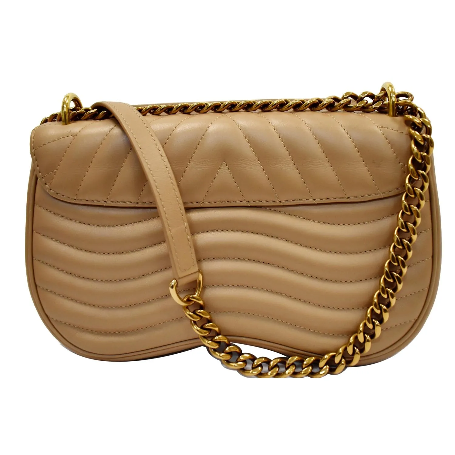 LOUIS VUITTON New Wave Chain MM Calfskin Leather Shoulder Bag Beige