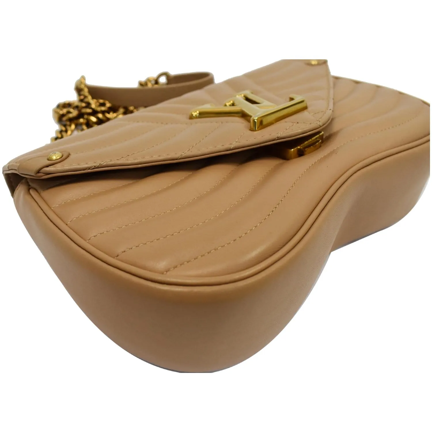 LOUIS VUITTON New Wave Chain MM Calfskin Leather Shoulder Bag Beige
