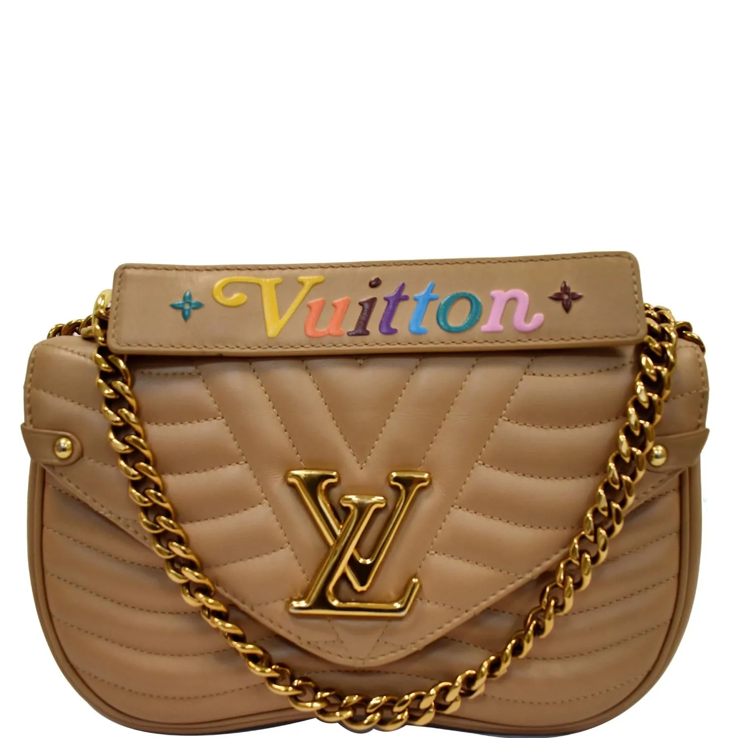 LOUIS VUITTON New Wave Chain MM Calfskin Leather Shoulder Bag Beige