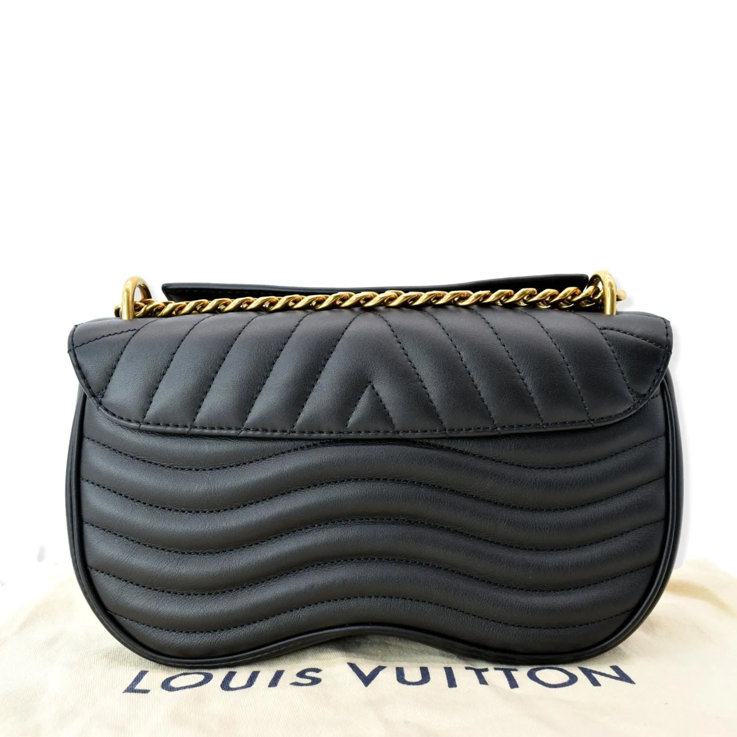 LOUIS VUITTON New Wave Chain MM Calfskin Leather Shoulder Bag Black