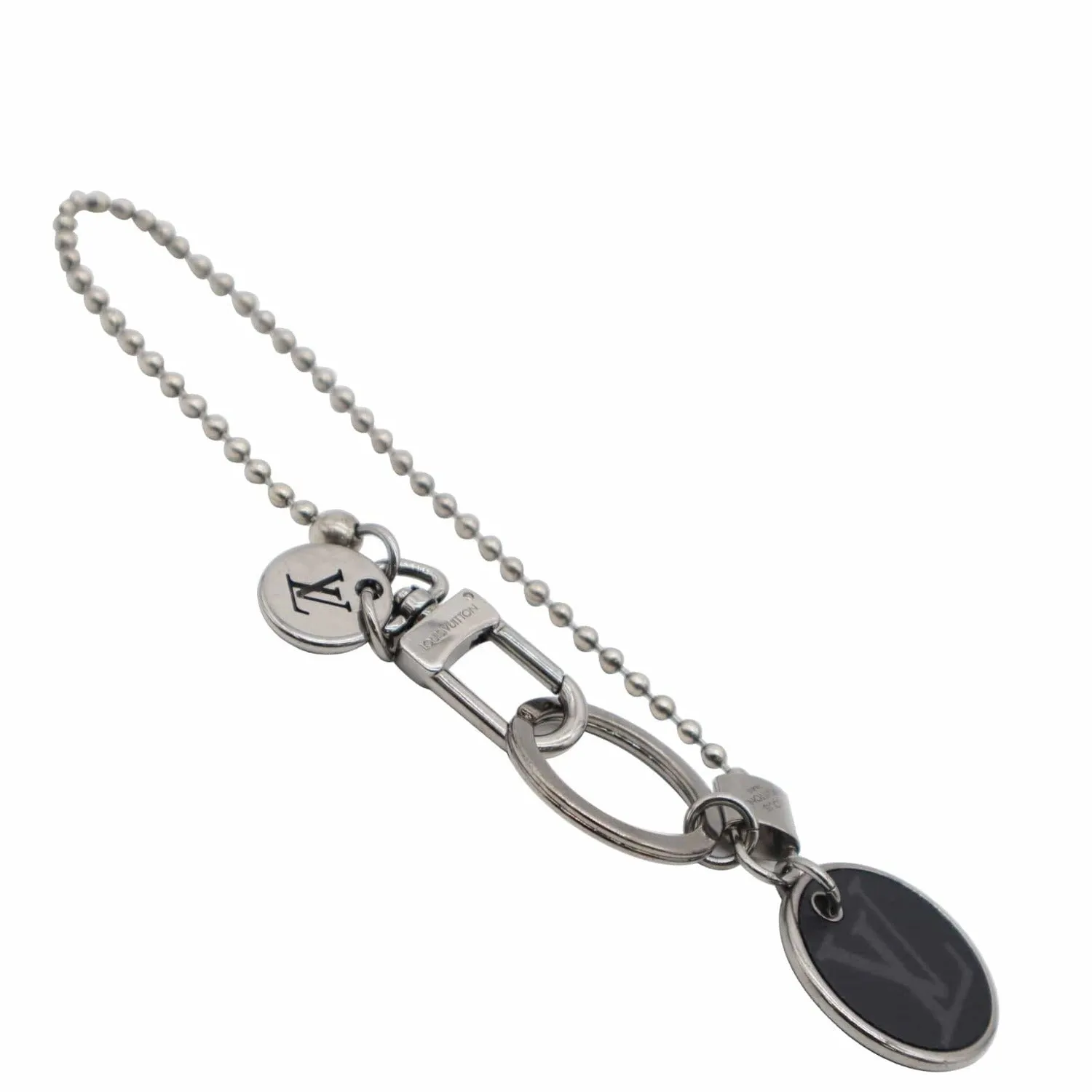 LOUIS VUITTON Porto Crechenne Monogram ID Pocket Key Chain Bag Charm Silver