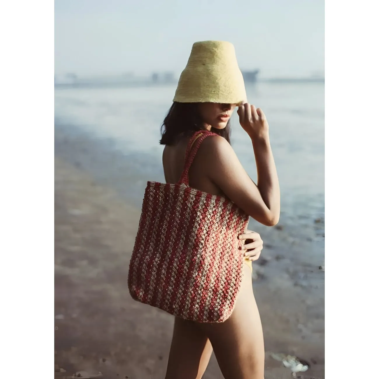 Louisa Jute Handbag-Striped-Natural/Red