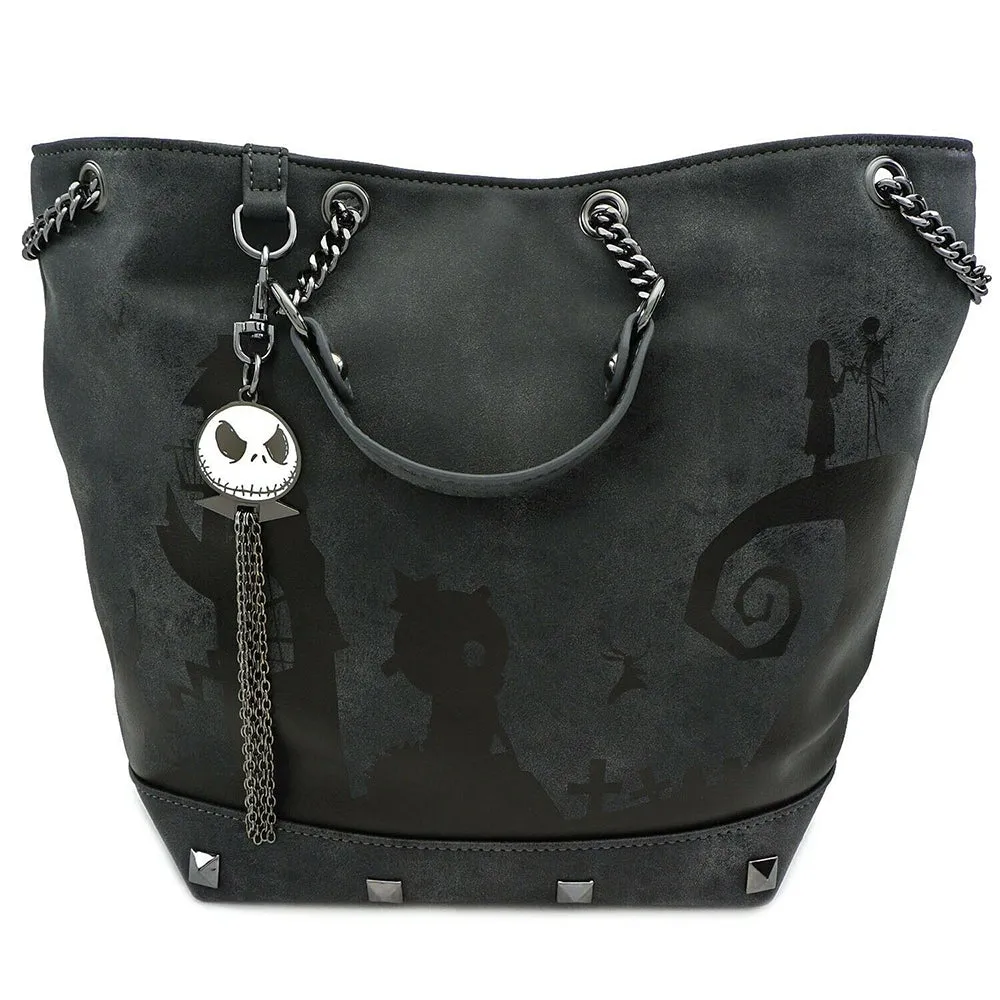 Loungefly Disney Nightmare Before Christmas Halloween Town Bucket Charm Bag