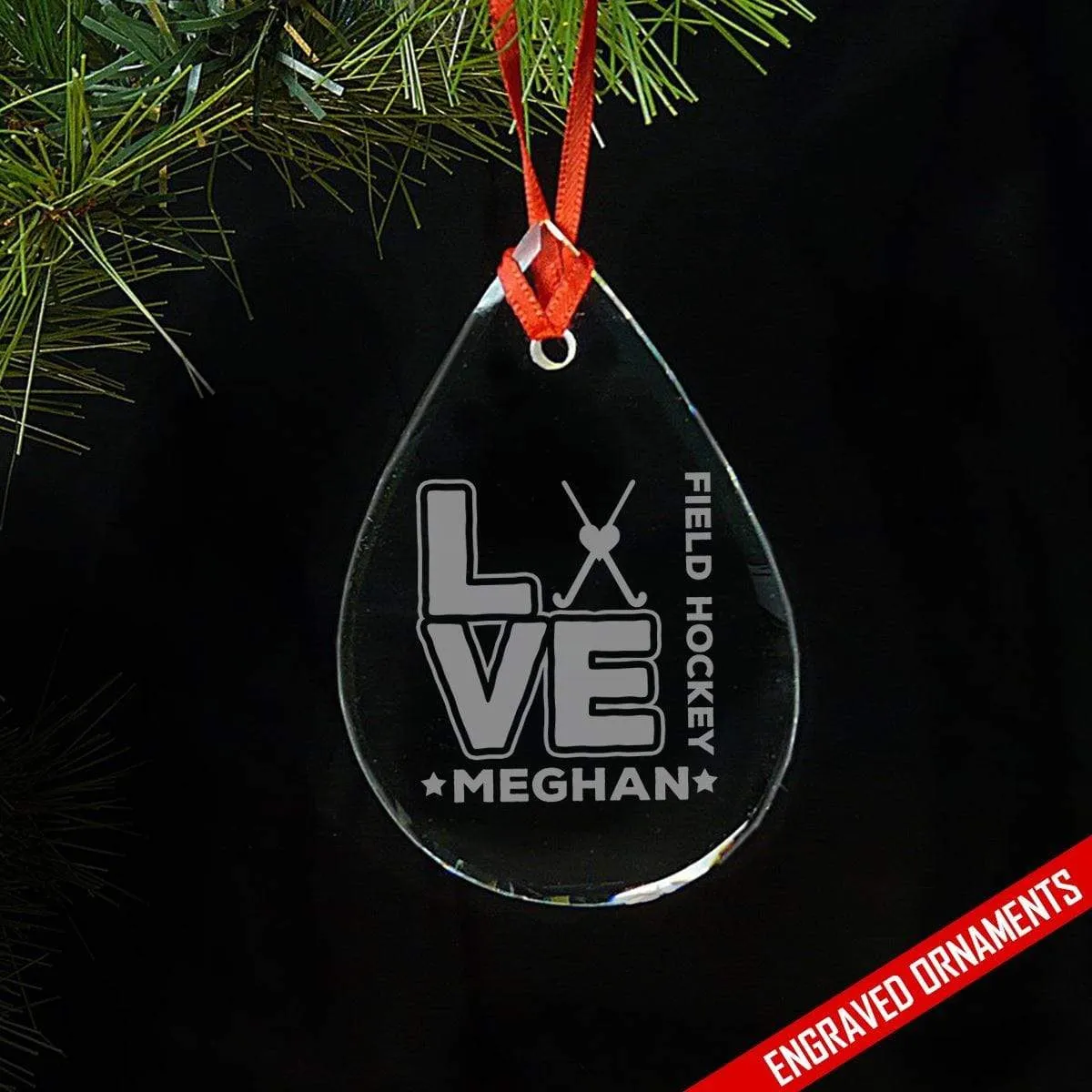 Love Hockey CUSTOM Engraved Glass Ornament