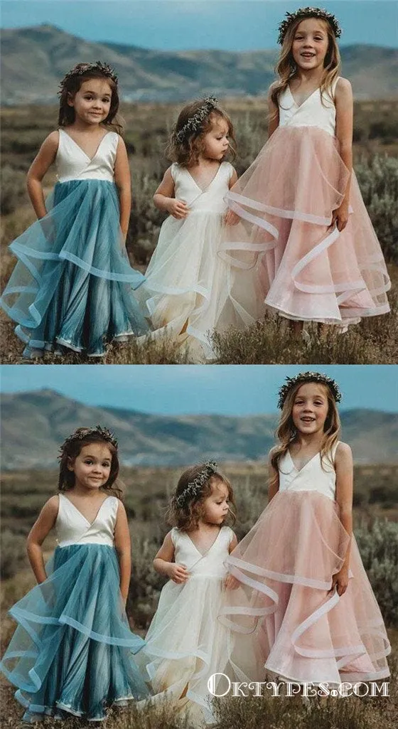Lovely V Neck Sleeveless Organza Flower Girl Dresses for Wedding Party, TYP1952