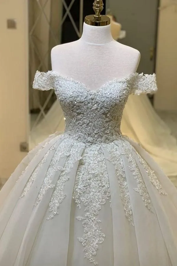 luxurious Off the ShoulderAppliques A line Ball Gowns Princess Bridal Gowns