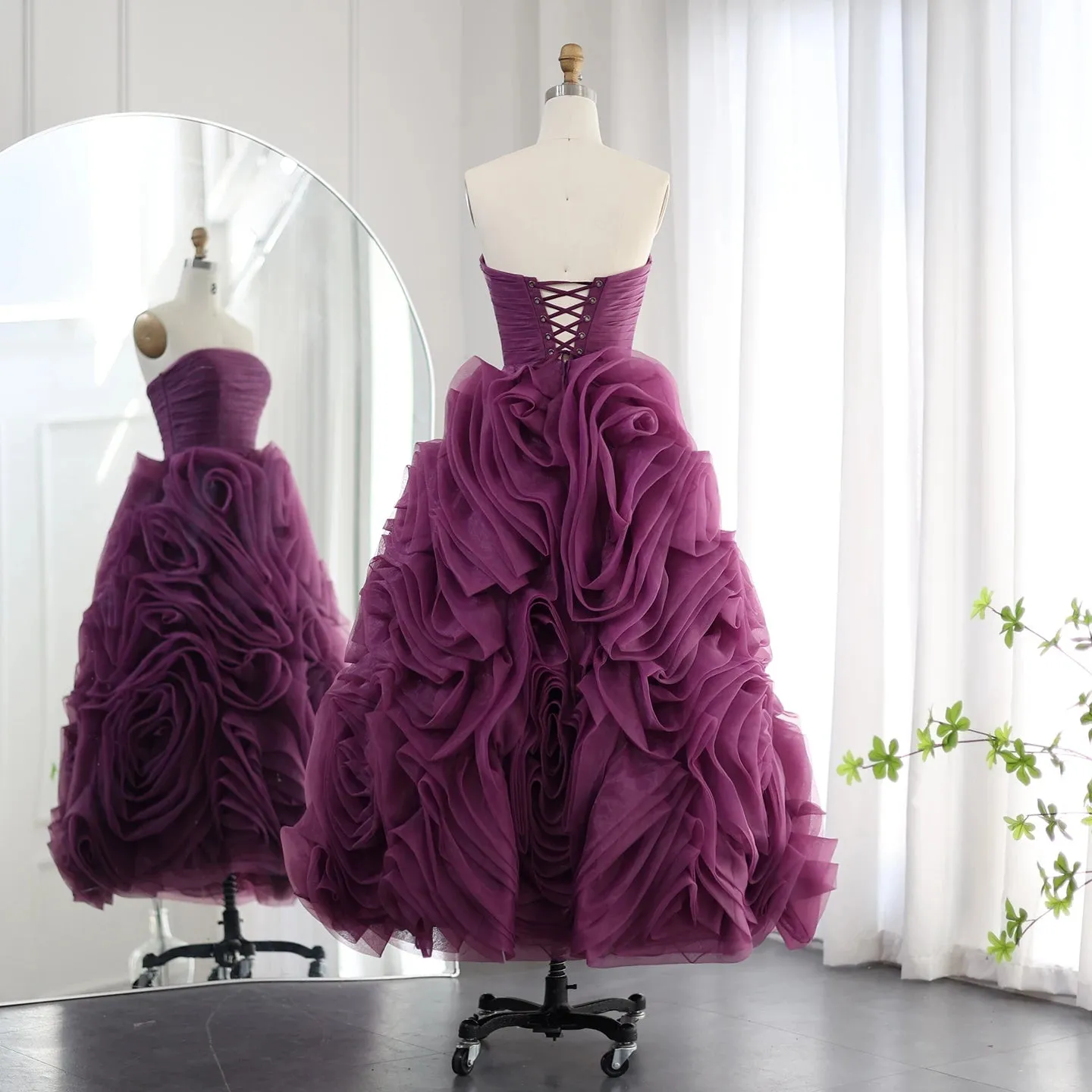 Luxury 3D Rose Flower Pink Short Evening Dress