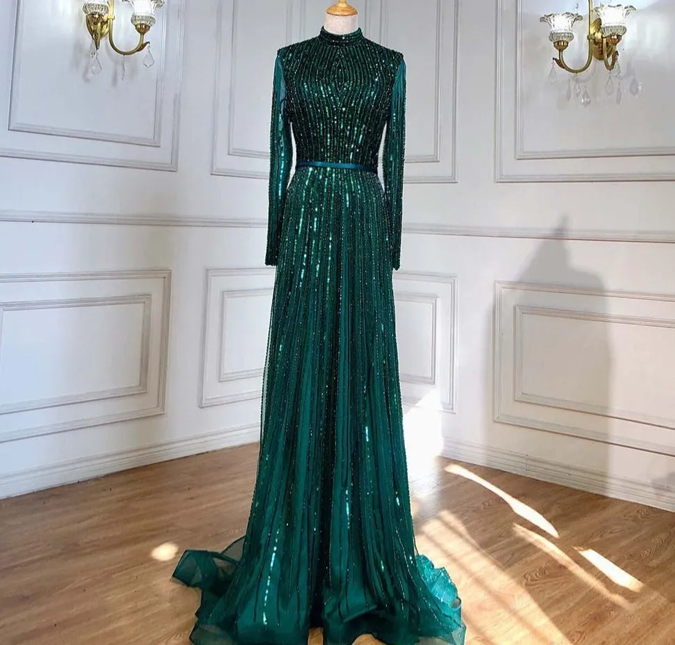 Luxury Evening Dresses Gowns A-Line Sparkle Beading For Women Party