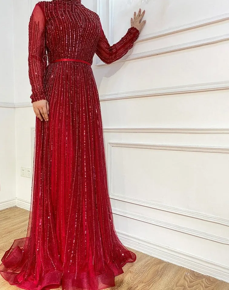 Luxury Evening Dresses Gowns A-Line Sparkle Beading For Women Party
