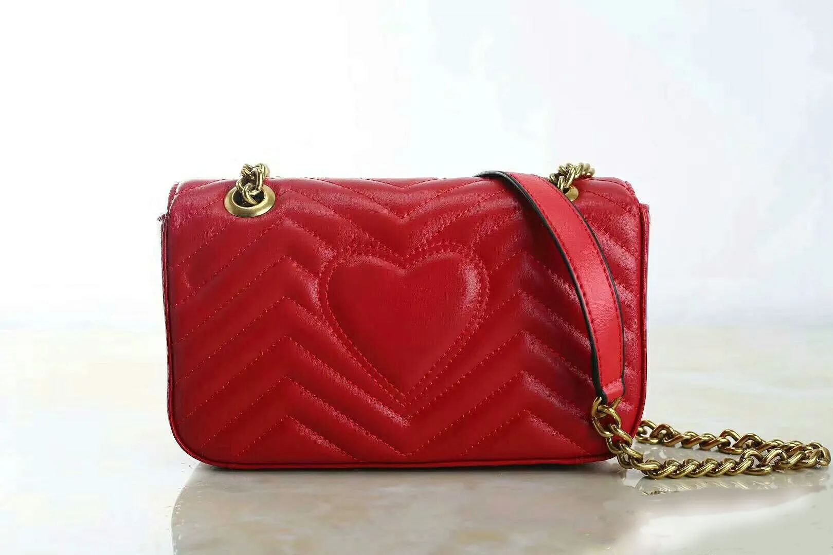 Luxury High Quality Fashion Love heart V Wave Pattern Satchel Designer Shoulder Bag Chain Handbag