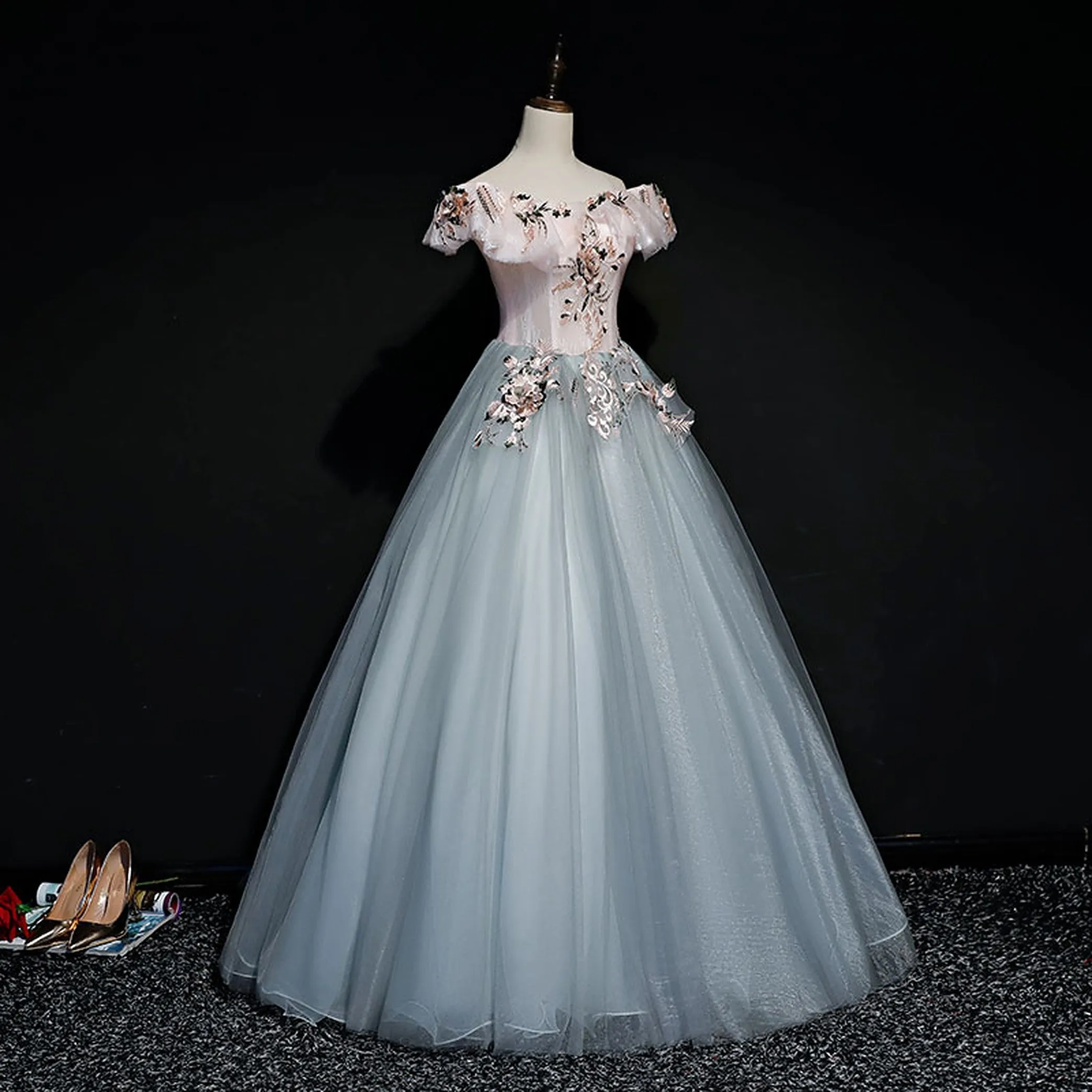 Luxury Off-Shoulder Floral Quinceañera and Evening Party Dress