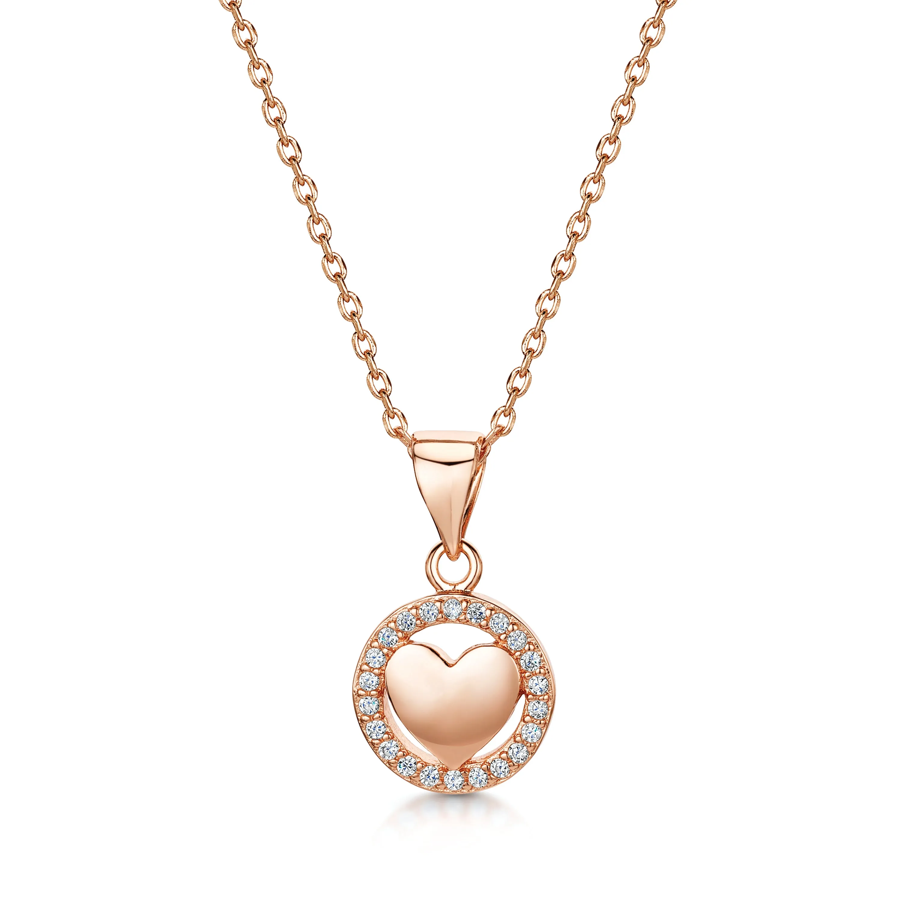 LXI Polished Heart Halo Pendant Rose Gold