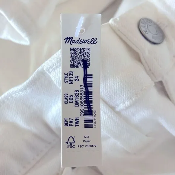 Madewell NWT The High Rise Slim Boyjean in Tile White Size 24