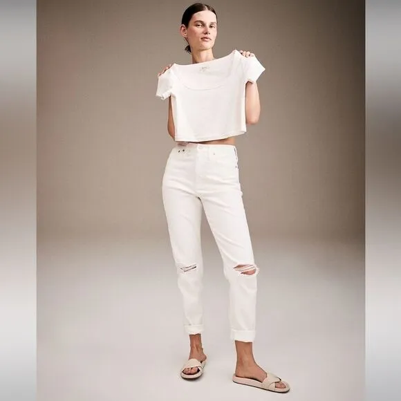 Madewell NWT The High Rise Slim Boyjean in Tile White Size 24