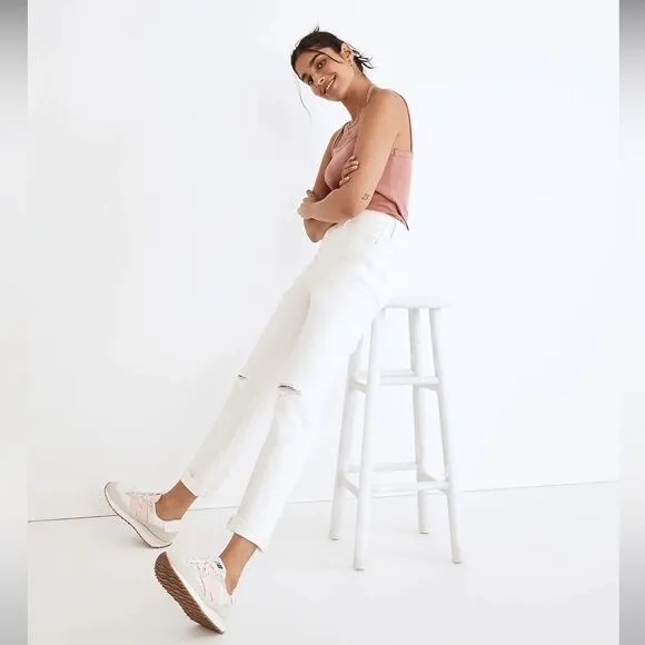 Madewell NWT The High Rise Slim Boyjean in Tile White Size 24