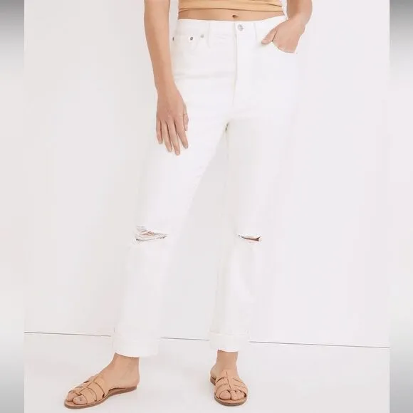 Madewell NWT The High Rise Slim Boyjean in Tile White Size 24