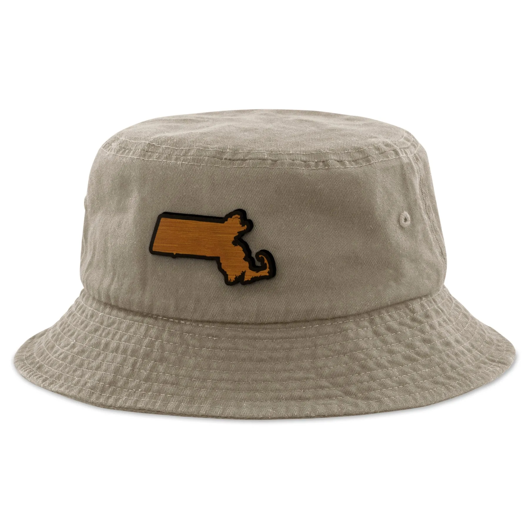Massachusetts State Wood Grain Patch Bucket Hat
