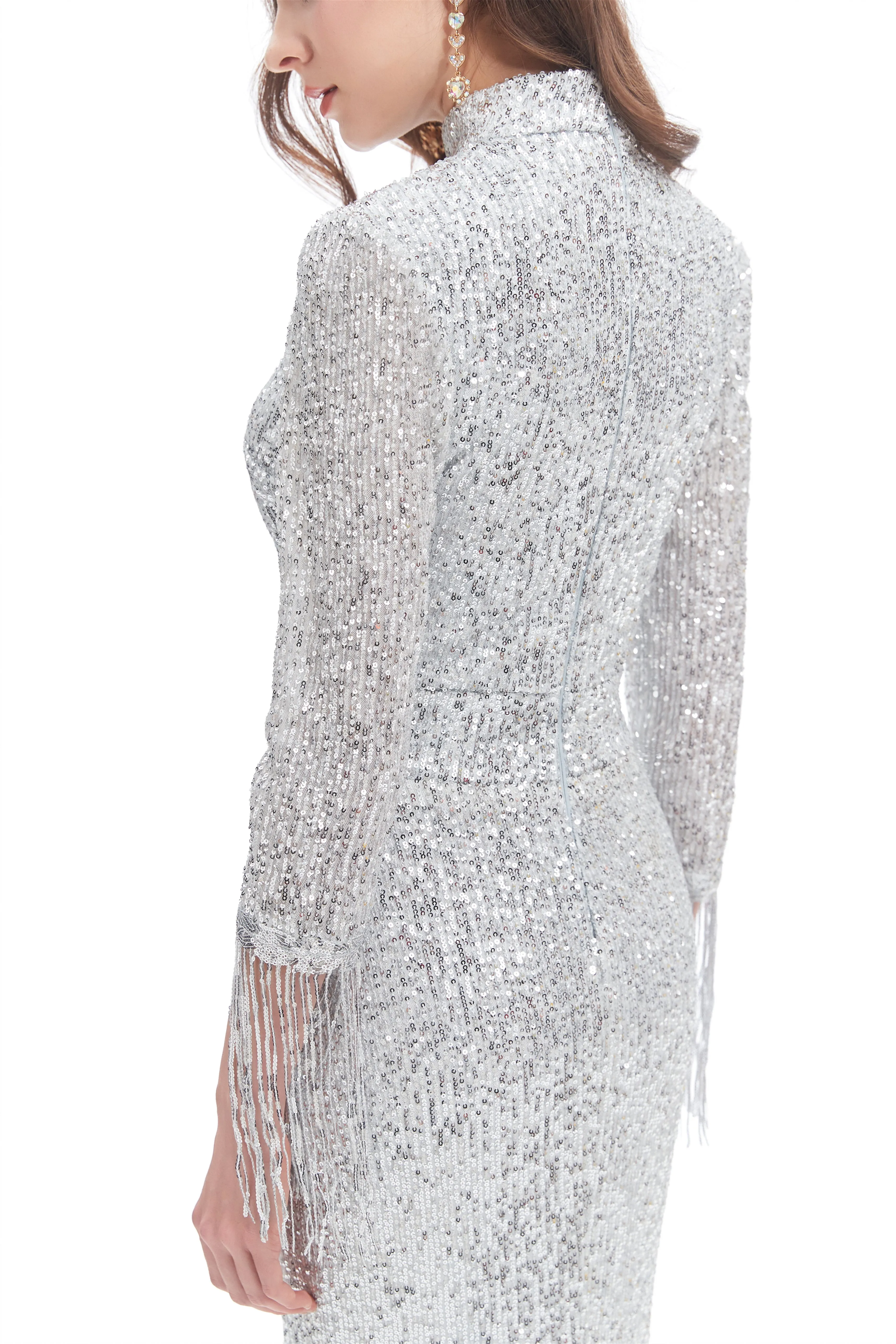 Mermaid High Neck Sequined Floor-length Long Sleeve Prom Dress