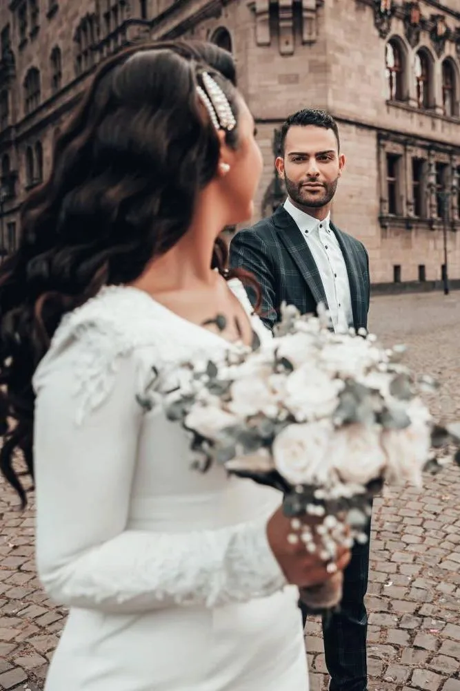 Mermaid Wedding Dress Long Sleeves Satin Bridal Gowns