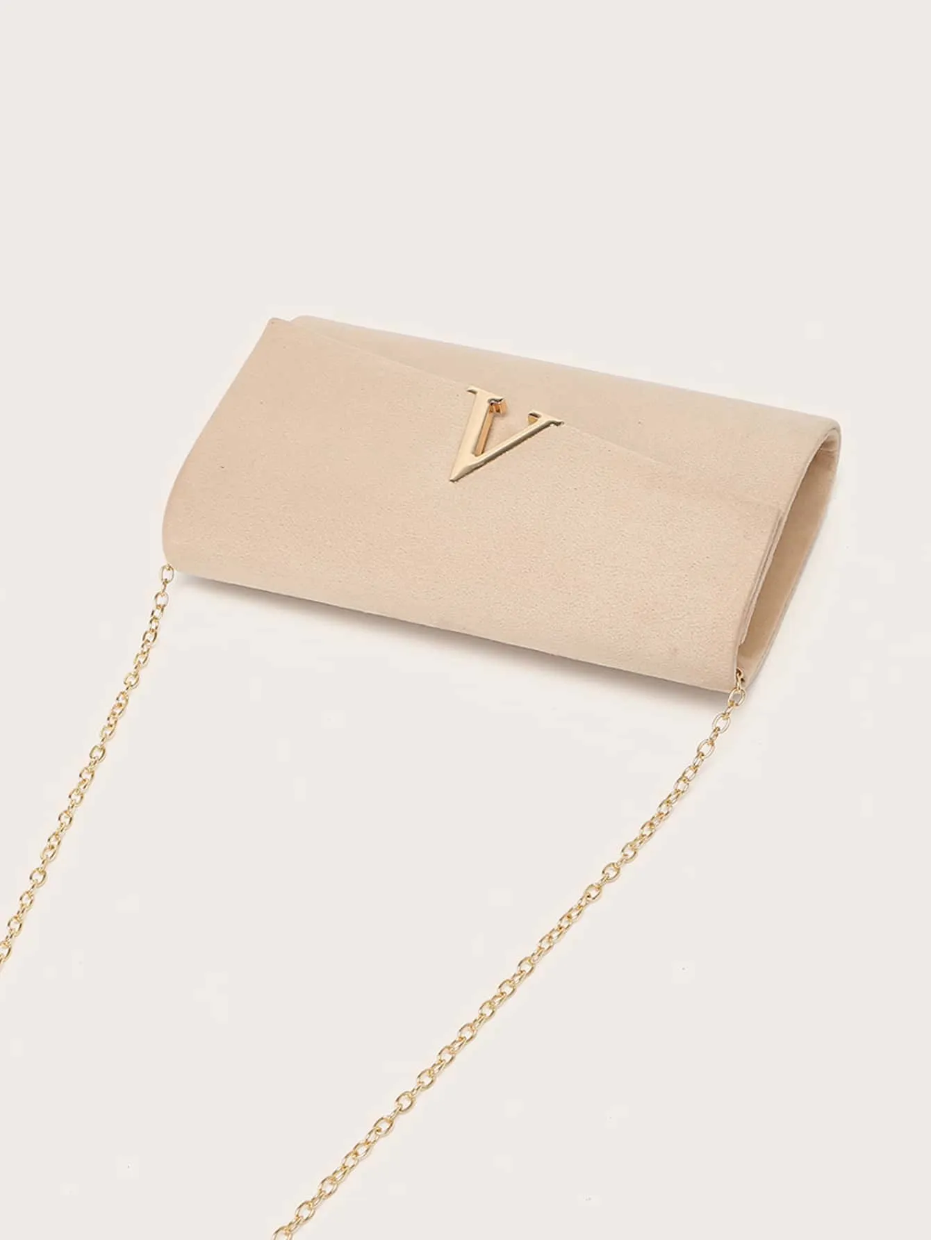 Metal Decor Clutch Bag With Chain Strap - Apricot