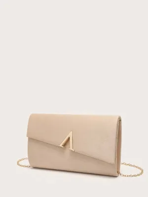 Metal Decor Clutch Bag With Chain Strap - Apricot