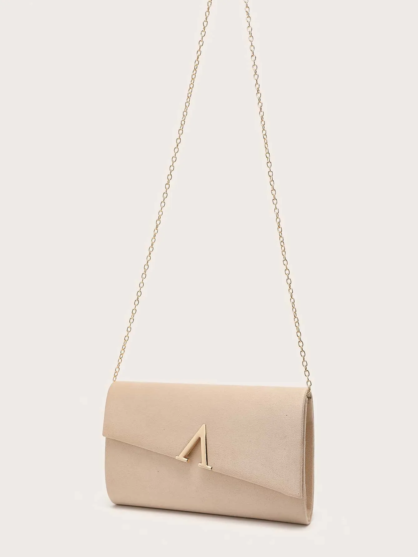 Metal Decor Clutch Bag With Chain Strap - Apricot