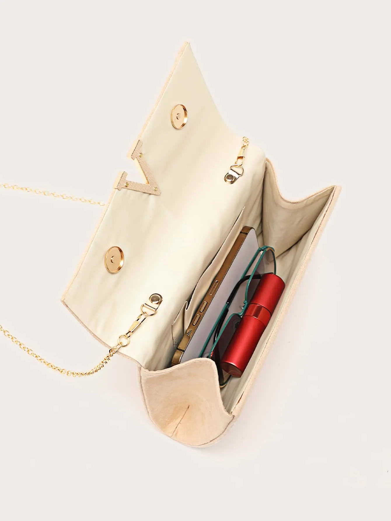 Metal Decor Clutch Bag With Chain Strap - Apricot